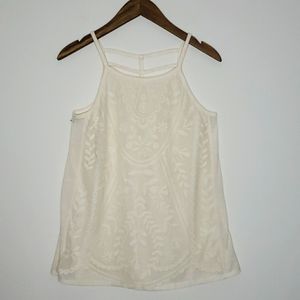 Rewind Oatmeal Lace Overlay Ladder Back Tank S